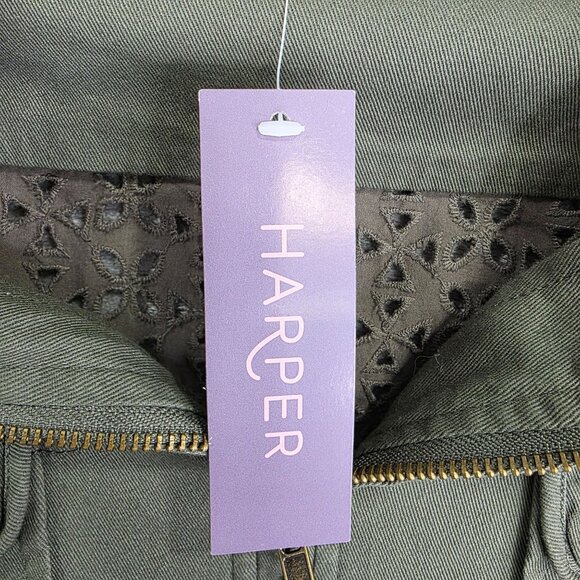 Womens Francescas Harper Olive Green Utility Jacket Lace Cutout Full Zip Size L - Picture 3 of 10